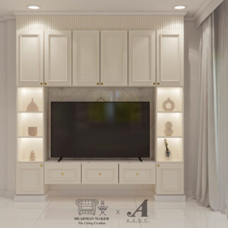 TC02-CS001  :  ชุด TV CONSOLE ขนาด 240 ซม. สีออฟไวท์ / ลายไม้