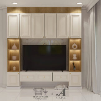 TC02-CS - 001 : ชุด TV สำเร็จรูป   ขนาด 240 ซม. ผิวไม้ สีออฟไวท์