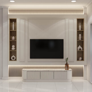 LX04-1  :  TV Console คอนโซลทีวีหน้าบานลอนลูกฟูก สีครีมอ่อน