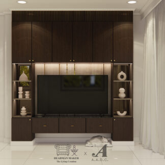 TC02-05 : ชุด TV สำเร็จรูป  ขนาด 240 ซม. หน้าบานผิวลายไม้ดาร์กช็อกโกแลต